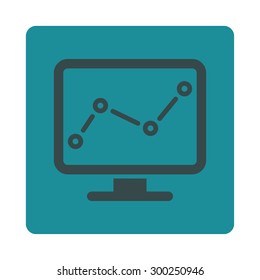 Monitoring icon. This flat rounded square button uses soft blue colors and isolated on a white background.