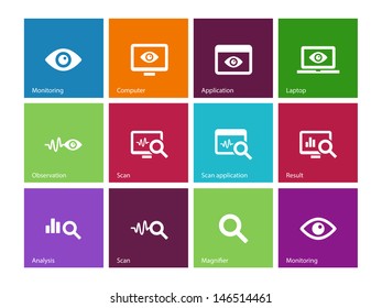 Monitoring icons on color background. Vector illustration.
