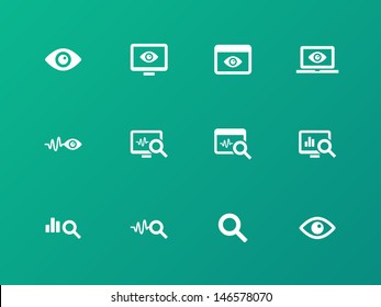 Monitoring icons on green background. Vector illustration.