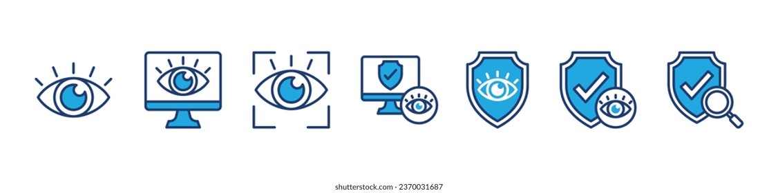 Monitoring icons. Supervision, observation, watching, surveillance, shield protection icon symbol for app and website. Vector illustration