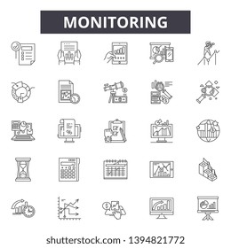 Monitoring line icon signs.  Linear vector outline illustration set concept.