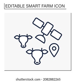 Monitoring line icon. Tracking location of domestic animals by satellite. Digital technologies in agriculture.Smart farm concept. Isolated vector illustration. Editable stroke