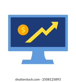 Monitoring market and economic condition vector image, business analytic clip art, financial growth chart bar on monitor screen, flat design illustration