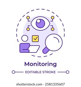 Monitoring multi color concept icon. Tracking progress and providing feedback. Performance management system. Round shape line illustration. Abstract idea. Graphic design. Easy to use in presentation