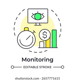Icono de concepto de monitoreo multicolor. Seguimiento del rendimiento. Paso en los procesos de gestión de la capacidad. Ilustración de línea de forma redonda. Abstractas idea. Diseño gráfico. Fácil de usar en la presentación