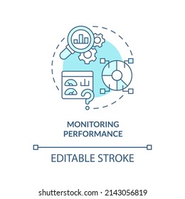 Monitoring performance turquoise concept icon. Common challenge facing business abstract idea thin line illustration. Isolated outline drawing. Editable stroke. Arial, Myriad Pro-Bold fonts used