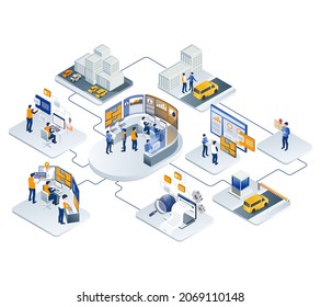 Monitoring radar for drivers online in isometric illustration