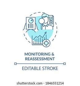 Monitoring and reassessment concept icon. Financial goal for future. Economic literacy. Money increasing idea thin line illustration. Vector isolated outline RGB color drawing. Editable stroke