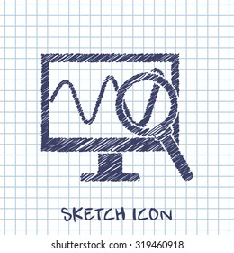 Monitoring sketch icon. Desktop computer display vector doodle illustration