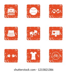 Monitoring sport icons set. Grunge set of 9 monitoring sport vector icons for web isolated on white background