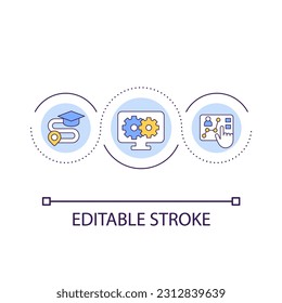 Monitoring student progress remotely loop concept icon. Tracking learner performance abstract idea thin line illustration. Distance learning. Isolated outline drawing. Editable stroke. Arial font used