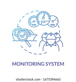 Monitoring system blue concept icon. Check propulsion engine. Boat machinery offshore maintenance. Ship crew work idea thin line illustration. Vector isolated outline RGB color drawing