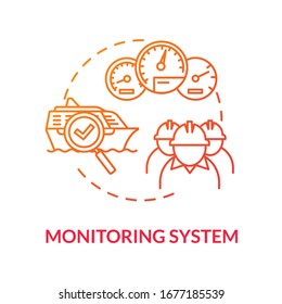 Monitoring system red concept icon. Check propulsion engine. Boat machinery offshore maintenance. Ship crew work idea thin line illustration. Vector isolated outline RGB color drawing
