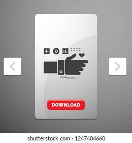 Monitoring, Technology, Fitness, Heart, Pulse Glyph Icon in Carousal Pagination Slider Design & Red Download Button