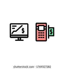 monitoring and teller machine icon, finance technology icon. perfect for logo, website, application and presentation. icon design filled line style