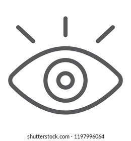 Monitoring thin line icon, security and eye, vision sign, vector graphics, a linear pattern on a white background.