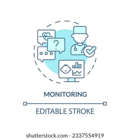 Monitoring turquoise concept icon. Follow up. Health condition. Child disease. Medical consultant. Childcare center abstract idea thin line illustration. Isolated outline drawing. Editable stroke