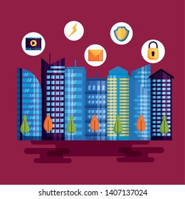 monitoring utility services buildings architecture smart city vector illustration