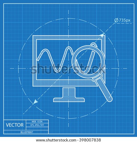 Monitoring vector blueprint icon. Desktop computer display vector illustration