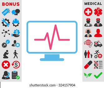 Monitoring vector icon. Style is bicolor flat symbol, pink and blue colors, rounded angles, white background.