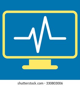 Monitoring vector icon. Style is bicolor flat symbol, yellow and white colors, rounded angles, blue background.