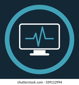Monitoring vector icon. Style is bicolor flat rounded symbol, blue and white colors, rounded angles, dark blue background.