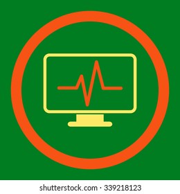 Monitoring vector icon. Style is bicolor flat rounded symbol, orange and yellow colors, rounded angles, green background.