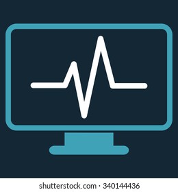 Monitoring vector icon. Style is bicolor flat symbol, blue and white colors, rounded angles, dark blue background.