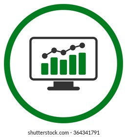 Monitoring vector icon. Style is bicolor flat circled symbol, green and gray colors, rounded angles, white background.