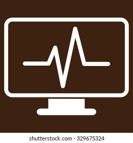 Monitoring vector icon. Style is flat symbol, white color, rounded angles, brown background.