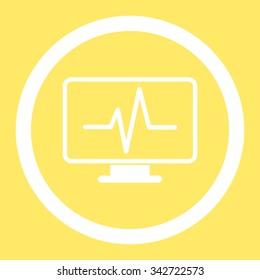 Monitoring vector icon. Style is flat rounded symbol, white color, rounded angles, yellow background.