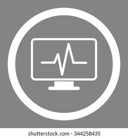 Monitoring vector icon. Style is flat rounded symbol, white color, rounded angles, gray background.