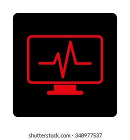 Monitoring vector icon. Style is flat rounded square button, intensive red and black colors, white background.