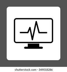 Monitoring vector icon. Style is flat rounded square button, black and white colors, gray background.