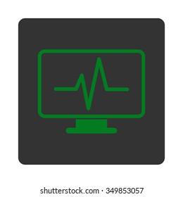 Monitoring vector icon. Style is flat rounded square button, green and gray colors, white background.