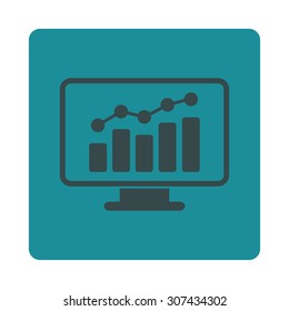 Monitoring vector icon. This flat rounded square button uses soft blue colors and isolated on a white background.