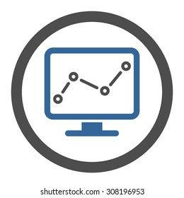 Monitoring vector icon. This flat rounded symbol uses cobalt and gray colors and isolated on a white background.