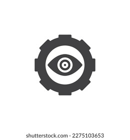 Monitoring, vision vector icon. filled flat sign for mobile concept and web design. Gear and eye glyph icon. Symbol, logo illustration. Vector graphics