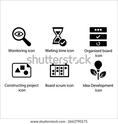 Monitoring, waiting time, Organized board, Constructing project, Board scrum, Idea Development, icon