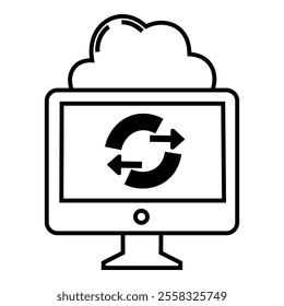 Monitoring xchange, migration files on cloud computing system icon vector design symbol illustration, for data storage.