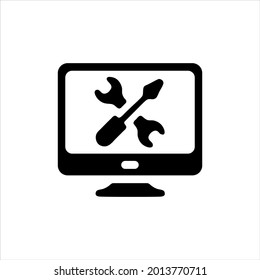 MonitorRepair black vector icon on white background.
