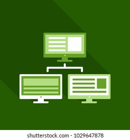 Monitors in abstract concept with information analytics in flat style with shadow.