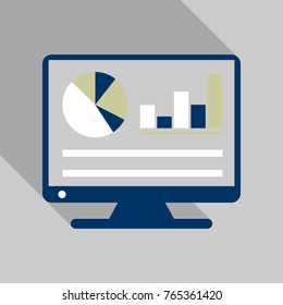 Monitors in abstract concept with information analytics in flat style with shadow.