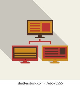 Monitors in abstract concept with information analytics in flat style with shadow.