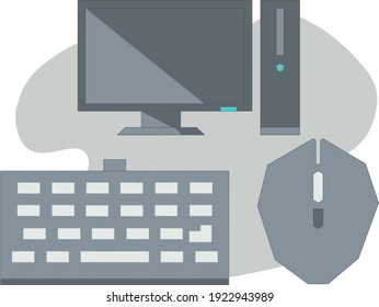 Monitors, computers, keyboards and mouse, vector flat material design with a slight gray background