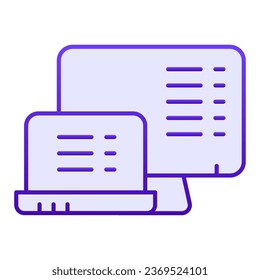 Monitors with list ban flat icon. Documents on screens blue icons in trendy flat style. List on devices gradient style design, designed for web and app. Eps 10