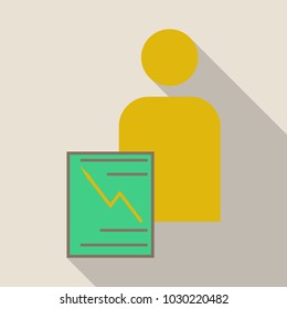 Monitors and man in abstract concept with information analytics in flat style with shadow.