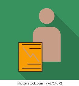 Monitors and man in abstract concept with information analytics in flat style with shadow.