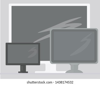 monitors on gray background white gray and dark in vector