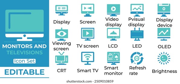 Conjunto de iconos de monitores y televisores